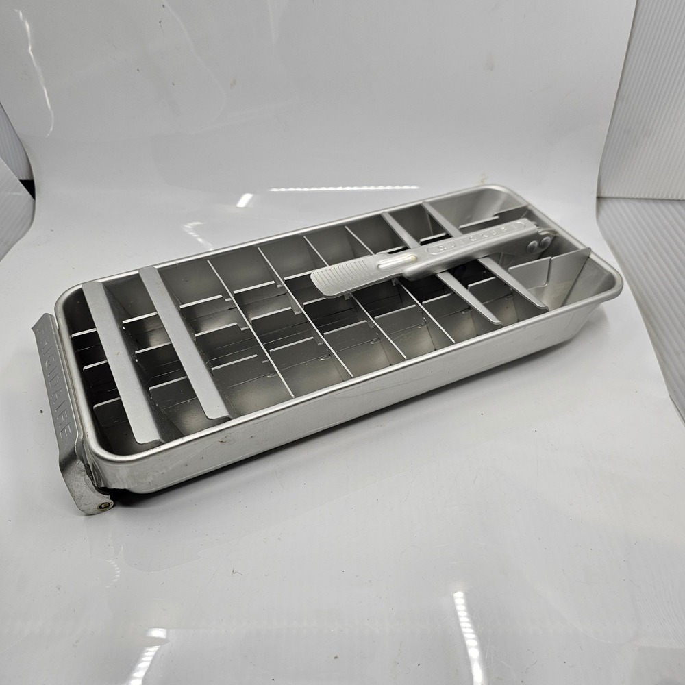 Vintage Frigidaire Quickube Aluminum Ice Cube Tray Silver Metal Lever Release